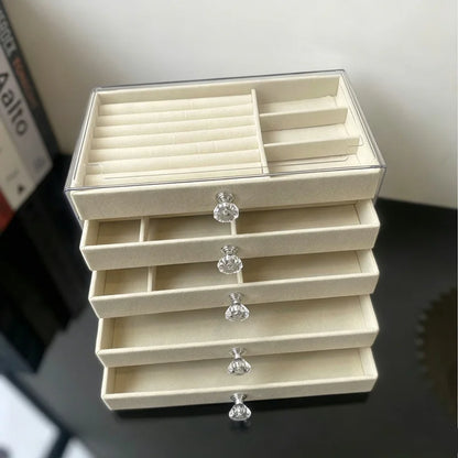 5 Layers Desktop Jewelry Drawer Large Capacity Earrings Ring Necklace Storage Organizer Display Stand