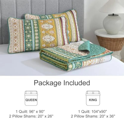 Boho Quilt Size Colorful Bohemian Bedspread Size Set with 2 Pillow Shams Lightweight Summer Soft Microfiber Western Bedding Set
