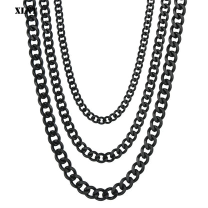 3/5/7/9/11mm Men's Silver Color Necklace Stainless Steel Cuban Link Chain for Mens Womens Basic Black Gold Tone Chokers