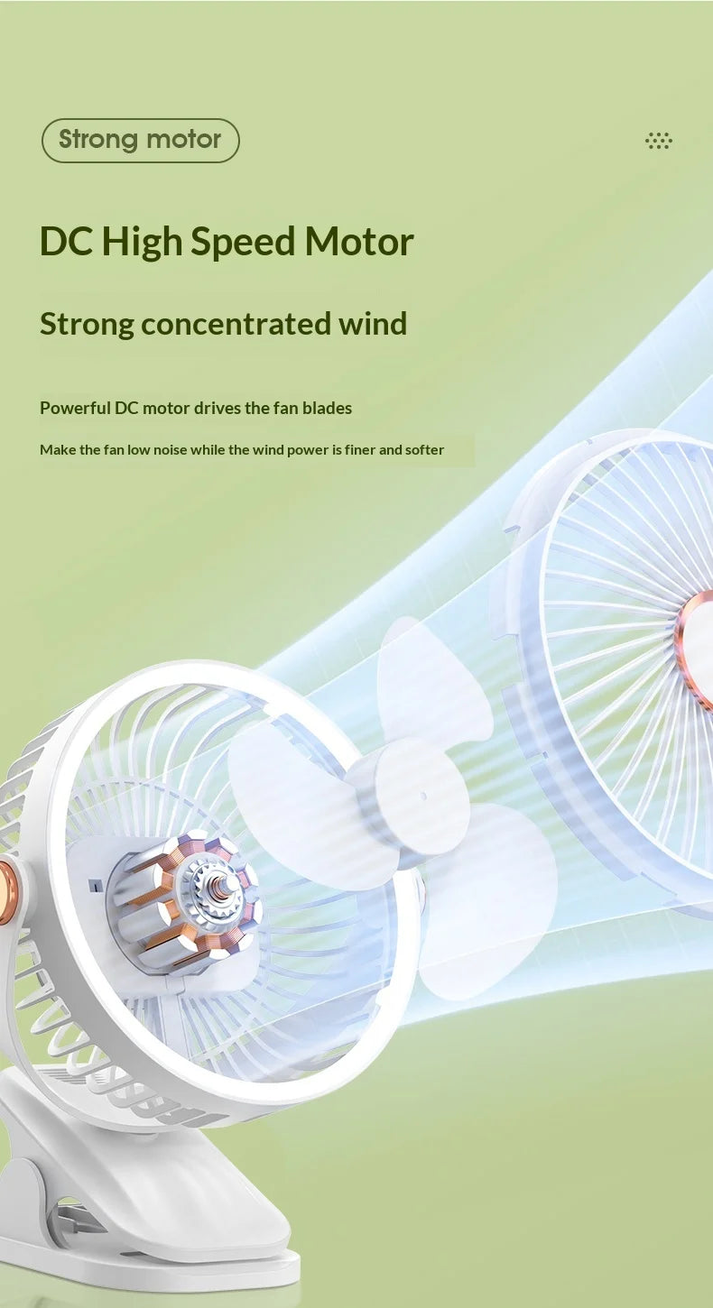 Portable Clip On Fan With LED Light, 720° Rotation Mini USB Rechargeable Fan, 5 Speed Quiet Cooling Fan For Home Office Camping