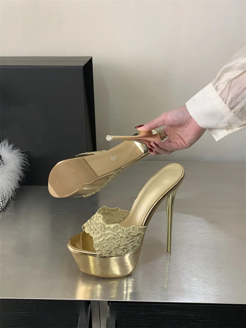 Hlieny Street Style Summer Open Toe Platform Women Slippers Fashion Thin High Heels Sandals Ladies Banquet Nightclub Party Shoes