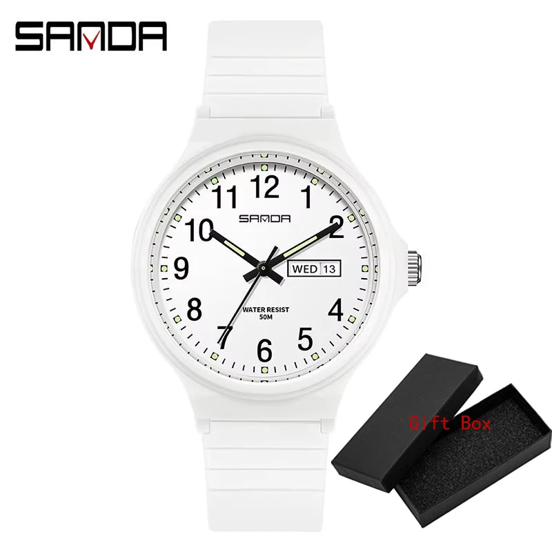 Fashion Sanda Top Brand Calenda Quartz Watch Minimalism Style Ladies Wristwatch Simple Black White Waterproof Watch Clock Reloj