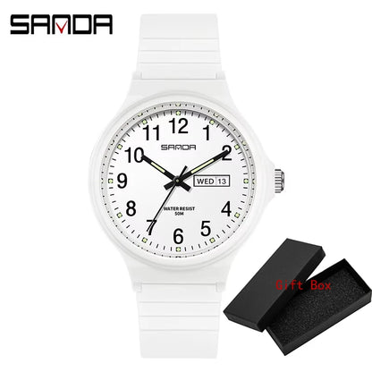 Fashion Sanda Top Brand Calenda Quartz Watch Minimalism Style Ladies Wristwatch Simple Black White Waterproof Watch Clock Reloj