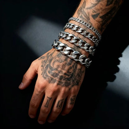 HNSP 3MM-15MM Thick 316L Stainless Steel Cuban Chain Bracelet For Men Hand Jewelry Punk Street Style Accessory PVD Electroplat