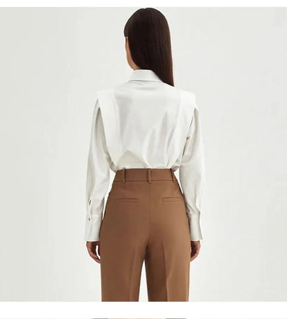 CH Womens CH Logo Embroidered Shirt Long Sleeve Structured Shoulder Office Blouse Fashion Button Down Top