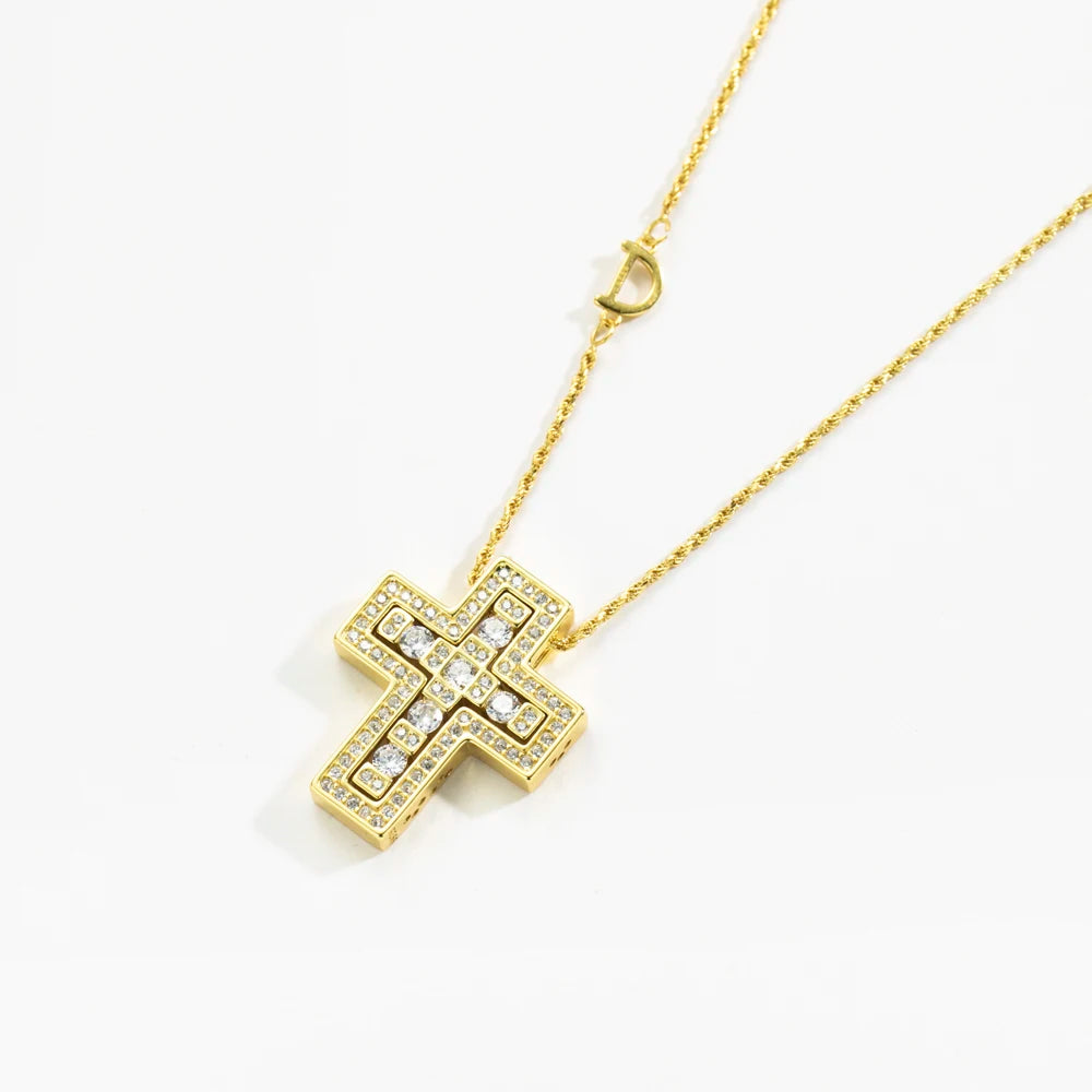 ANDYWEN 925 Sterling Silve Big Double Cross Pendant Long Chain Neckalce 2021 Korea Women High Quality D Twist Chain Jewelry Gift