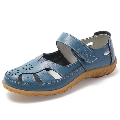 WOIZGIC Female Ladeis Mother Women's Genuine Leather Loater Flats Sandals Shoes Summer Cool Soft Outside Beach