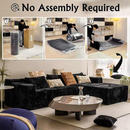 104" L-Shape Corduroy Sectional Sofa Deep Seat Chaise Living Room No Assembly Required, Custom