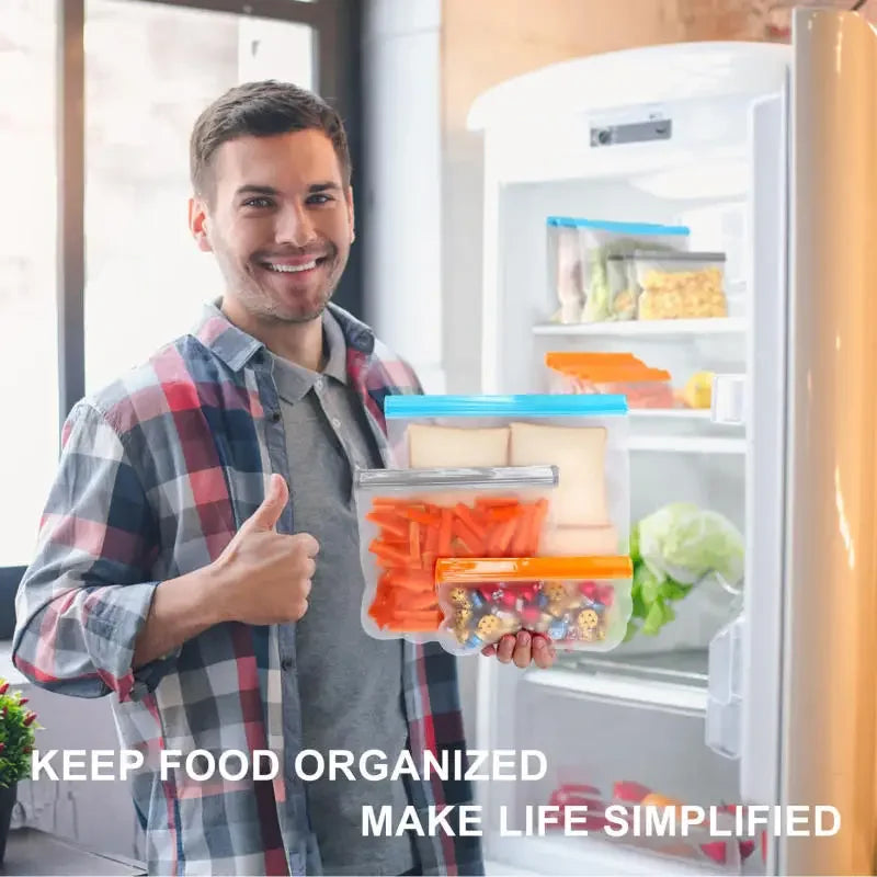Thickened PEVA Food Bag Reusable Freezer Bag Food Storage Bags Ziplock Leakproof Fresh Snack Bag Food Grade Lunch Bag for Fridge