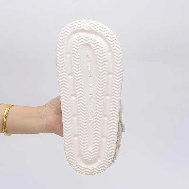 Waterproof Eva Furry Mules Slippers Women 2025 Winter Metal Buckle Warm Plush Slippers Soft Thick Bottom Non Slip Indoor Slides