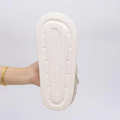 Waterproof Eva Furry Mules Slippers Women 2025 Winter Metal Buckle Warm Plush Slippers Soft Thick Bottom Non Slip Indoor Slides