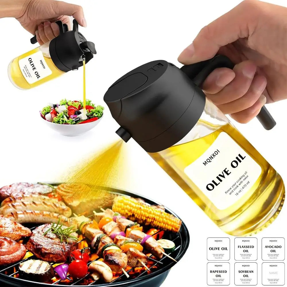 2 in 1 Glass Oil Sprayer & Dispenser, 16oz/470ml Olive Cooking, Air Fryer, Salad, Kitchen Gadgets, Air Fryer Accessories, Sticke