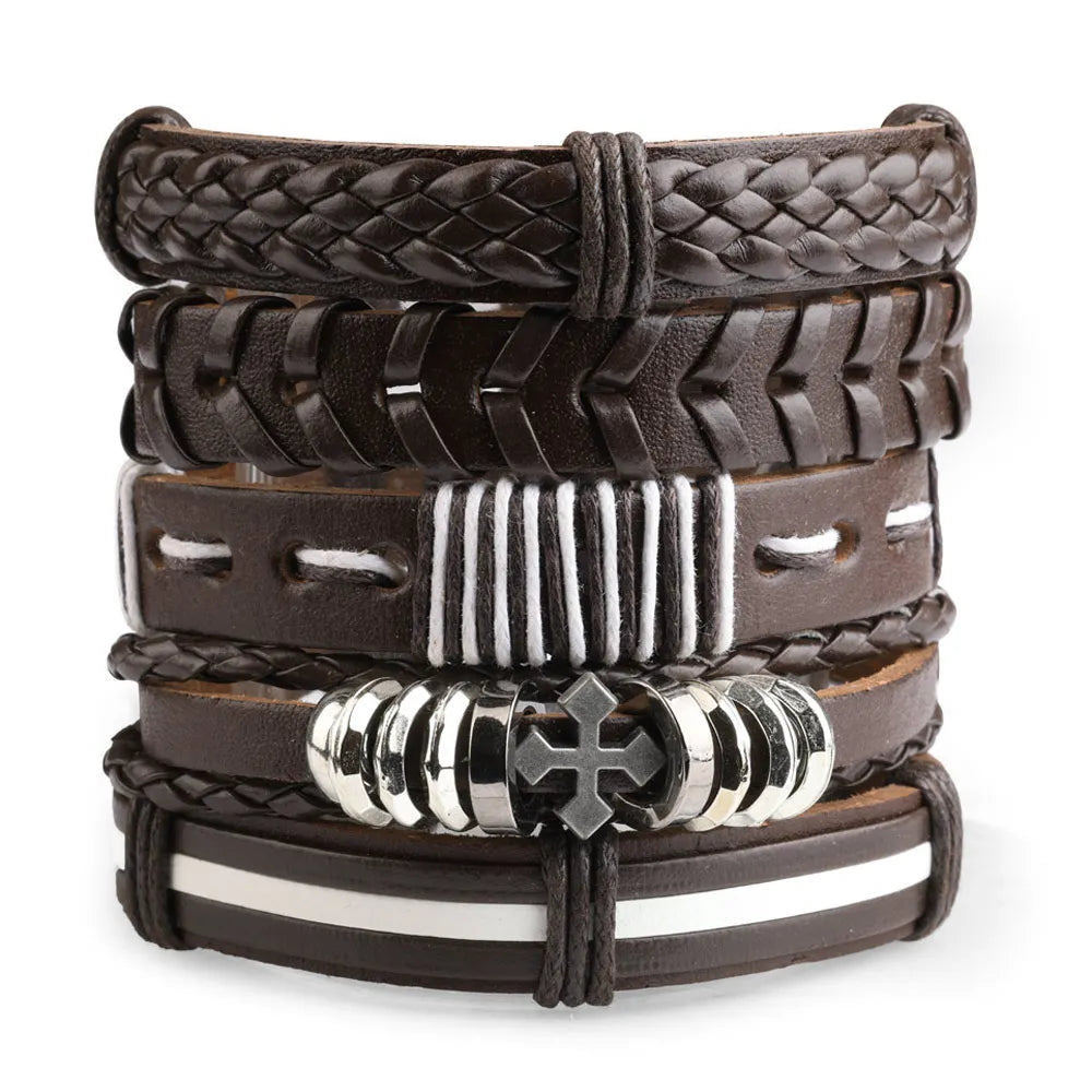 Viking Gothic Leather Bracelet Multilayer Vinatge Men Bracelets Leather Punk Combination Bracelet For Men Jewelry