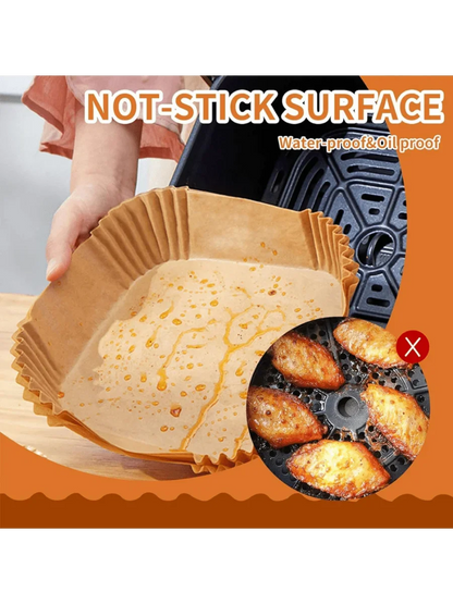 50 PCS Air Fryer Paper Liners, 9 Inch Disposable Parchment Sheets for Cooking Chicken, Fries with No Mess