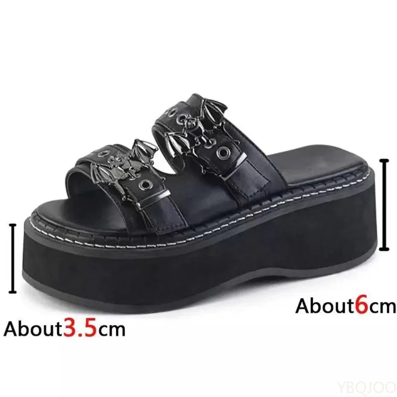Summer Sandals Buckles Vampire Cosplay Platform Black Gothic Shoes for Women Slippers Metal Decoration Women Designer Slippers