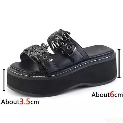 Summer Sandals Buckles Vampire Cosplay Platform Black Gothic Shoes for Women Slippers Metal Decoration Women Designer Slippers