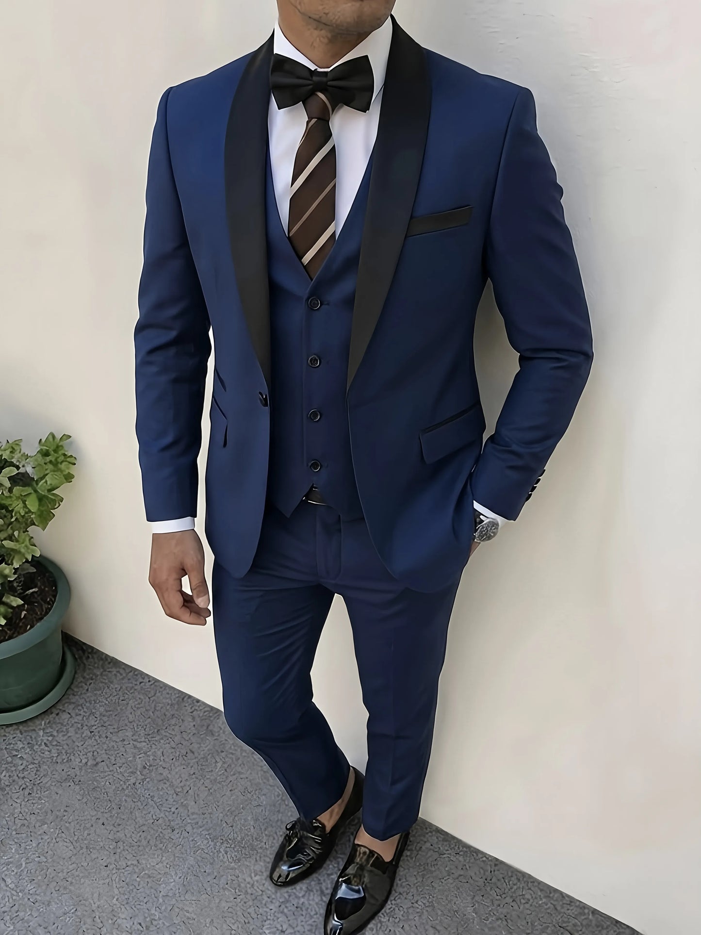 New Men's Crisp Collar Slim-fit Suit with Single Button 3pcs Suit Jacket, Dress, Business Formal Party Jacket, Vest And Trousers