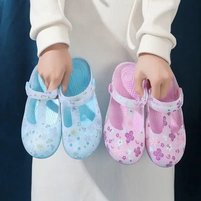 2025 Summer Printed Hole Shoes Women Sandals Ladies Jelly Shoes Cool Slippers Women Outer Wear Ladies Covered Toe Sandals 36-41