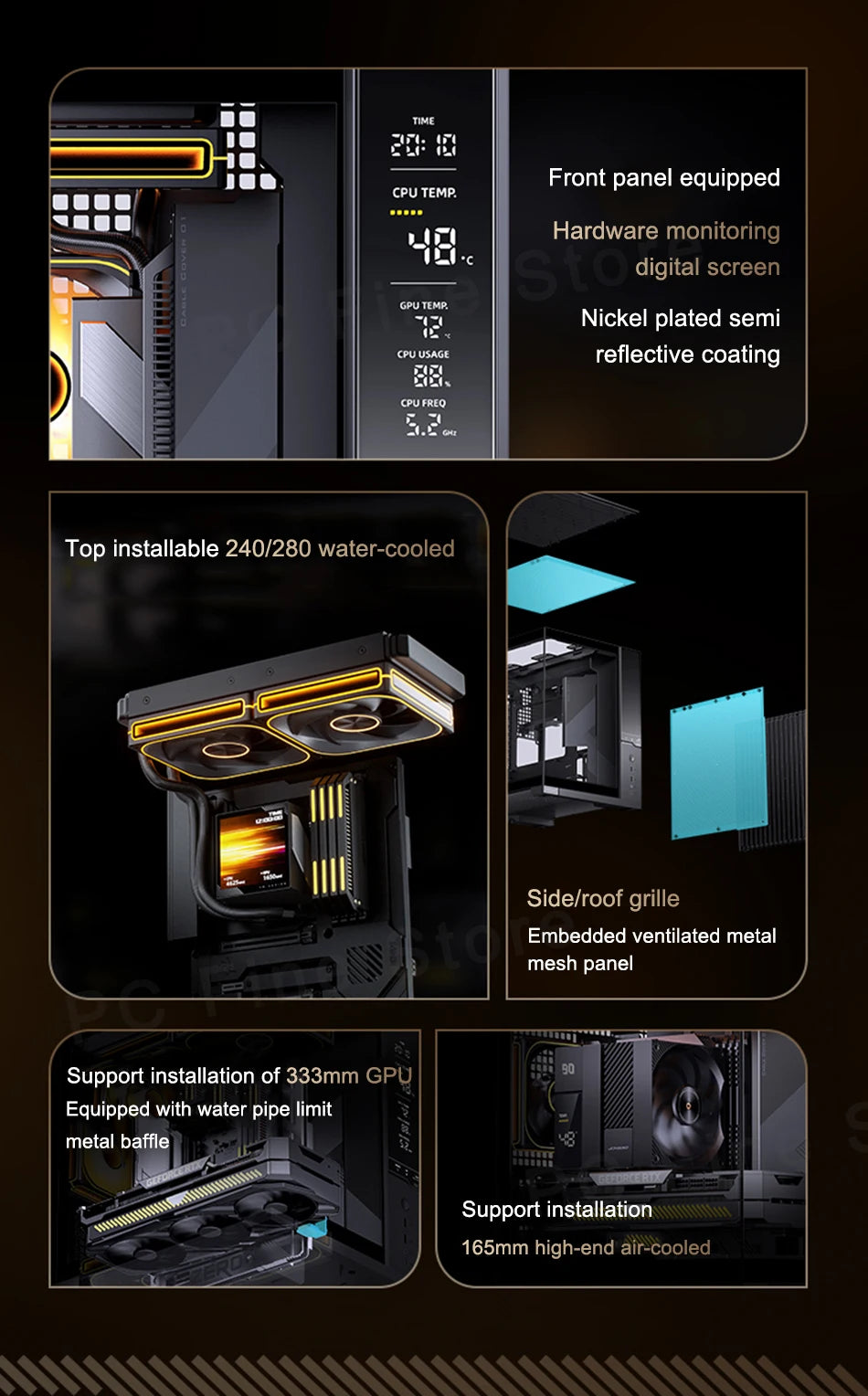 Jonsbo D34 MATX SeaviewRoom Chassis Support 280 Cold Row ATX Power Supply Type-C Digital Monitoring Screen Mini-ITX Desktop Case