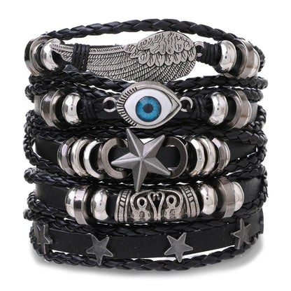 Fashion Bracelet Viking  Bracelet For Men Hand Bracelets Woven Skull Hand Jewelry Adjustable Leather Set viking man bracelet