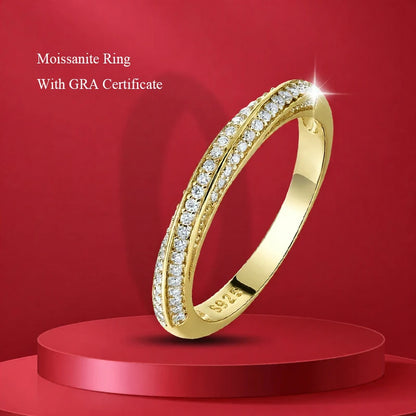 1.0mm-3.5mm Round Brilliant Cut Moissanite Wedding Rings Half Eternity Band 925 Silver Lab Diamond Wedding Ring With Certificate