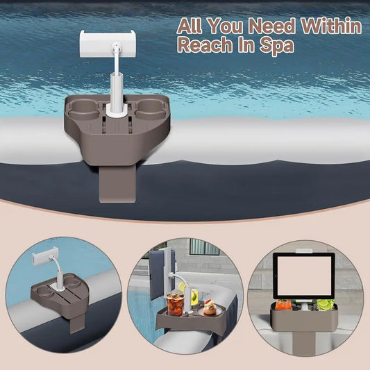 Adjustable Hot Tub Tray Table With Cup Holder Phone Stand For Outdoor Inflatable Pools Spas Pool Beverage Shelving V4i5