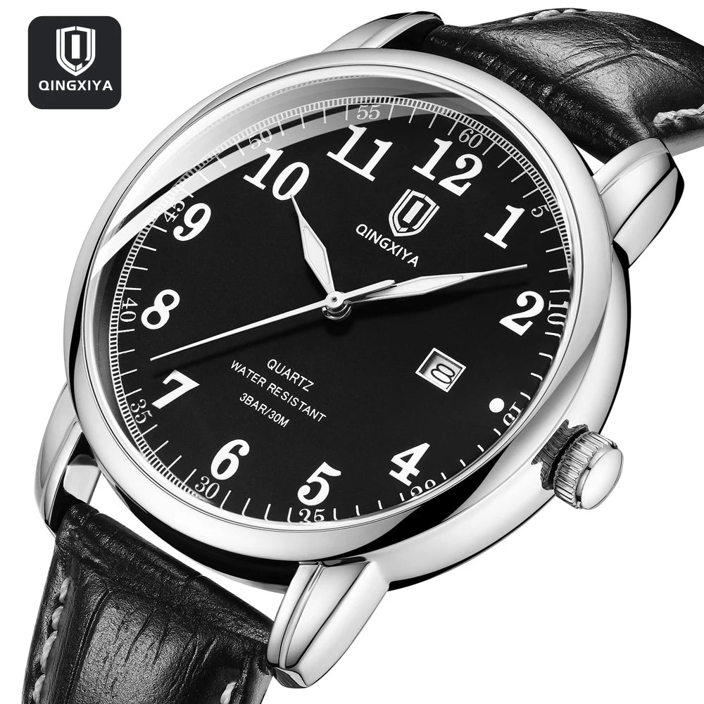 QINGXIYA Classic Business Watch  Men Calendar Quartz Watches Top Brand Luxury Leather Waterproof Mens Watches Relogio Masculino