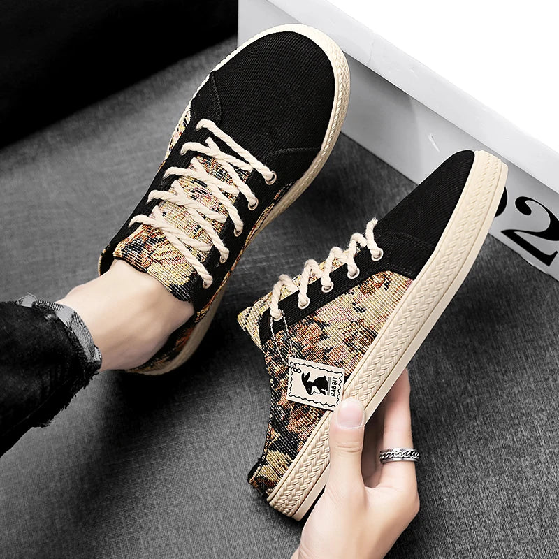 Men's canvas slippers summer new breathable outdoor soft-sole casual slippers party sandals Joker tide half slippers cloth shoes
