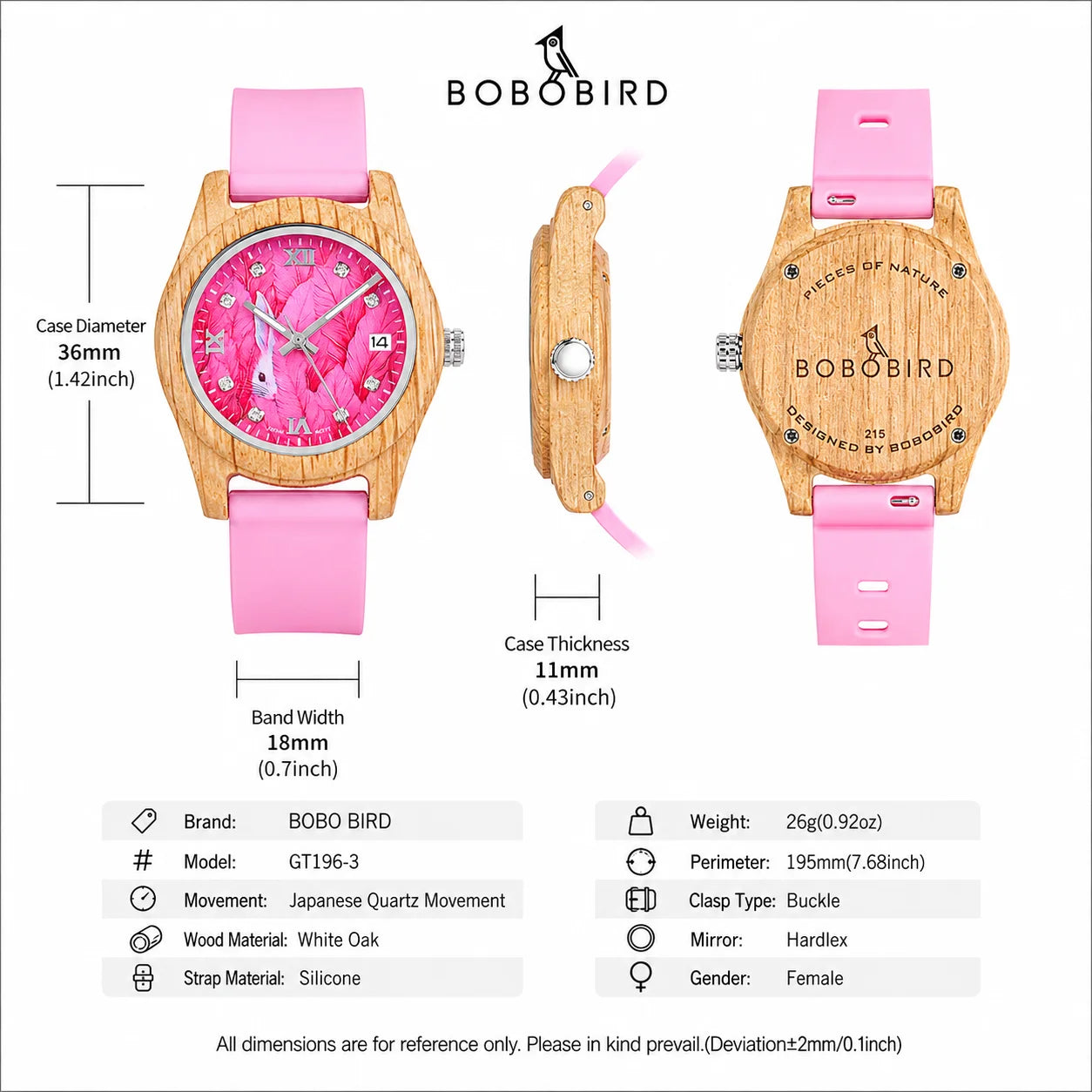 Women's Pink Wooden Watch Luxury Fashion Wristwatch Gift for Girls Elegant Quartz Watch with Silicone Strap Support Dropship
