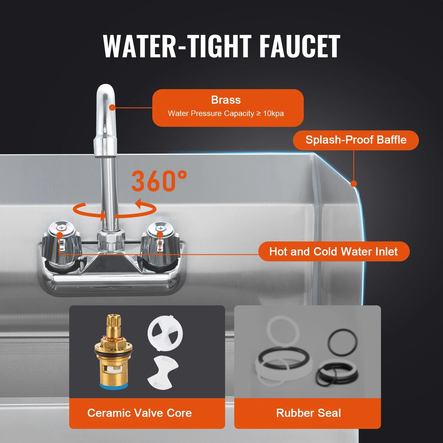 SucceBuy Commercial Hand Sink with Faucet and Side Splash Stainless Steel Sink for Washing Wall Mount Hand Basin for Restaurant