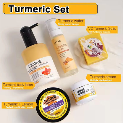 AILKE Organic Turmeric Skin Care Set, Brighten, Cleaning Skin, Remove Acne,Pimples, Whitening, Even Skin Tone, Improve Dry Skin