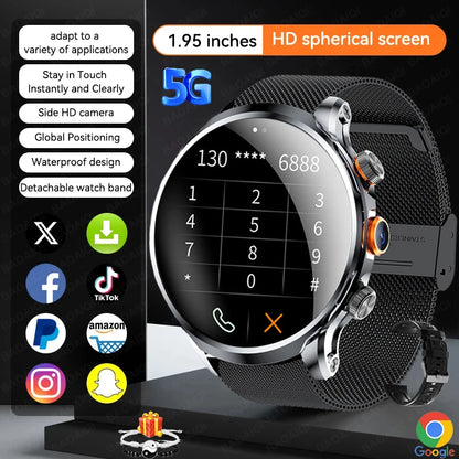 5G/4G Smart Watch 1.95 inch AMOLED 1880mah Battery 16GB+256GB RAM 800W Camera GPS WIFI Google APP Download Heart Rate Smartwatch