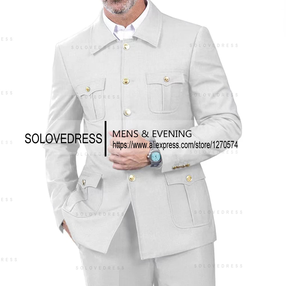 2 Pieces  4 Real Pockets Single Breasted  Slim Fit  Men's Formal Suits Groomsmen Wedding Tailored Fit (Blazer+Pants)