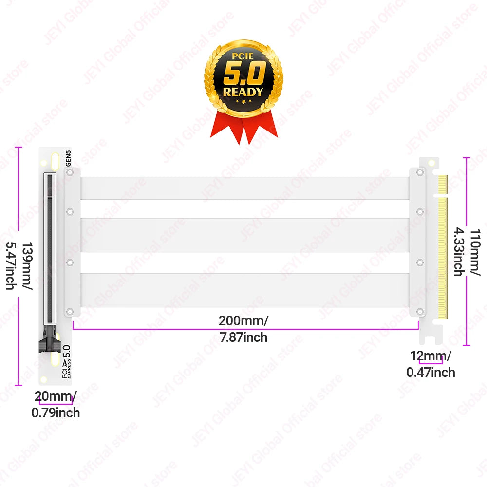 JEYI PCIe 5.0 X16 Riser Cable - 90° GPU Extension for RTX 5090/4090 & RX 7900 XTX, Mining Rig, WRX80/TRX40, 15cm/18cm/20cm/30cm