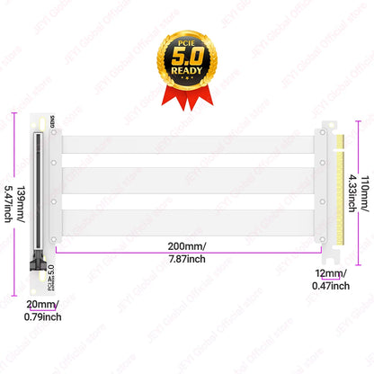 JEYI PCIe 5.0 X16 Riser Cable - 90° GPU Extension for RTX 5090/4090 & RX 7900 XTX, Mining Rig, WRX80/TRX40, 15cm/18cm/20cm/30cm