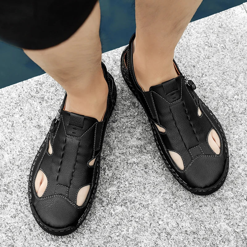 New Summer Breathable Men Sandals Fashion Roman Sandals Handmade Leather Men Casual Shoes Platform Outdoor Men's Beach Sandals