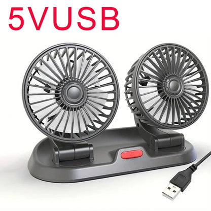 Car Fan 5V 12V 24V Car Cooling Fan 360° Adjustable Dual Head Air Fan USB 2Speeds Automotive Electric Fan For Dashboard RV Truck