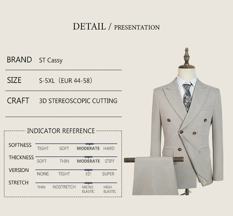 ST Cassy Elegant Man Suit 2 piece set Modern Wedding Party outfit Suits for Men Stylish Business office suit banquet attire