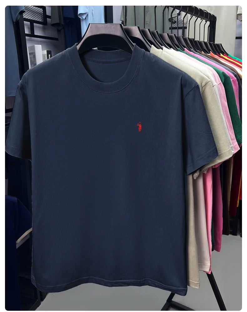 2025 Xiaoma Fashion Brand Pure Cotton Men's Short sleeved T-shirt Summer New High end Comfortable Casual Round Neck Top