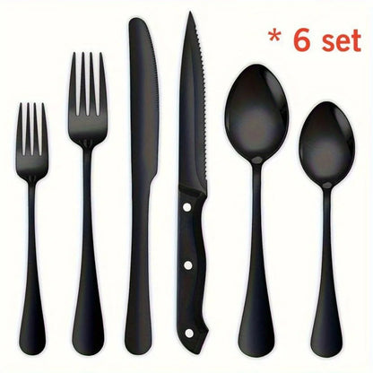 36-Piece Black Silverware Set With Steak Knives, Black Flatware Set Food-Grade Stainless Steel Tableware Cutlery Set