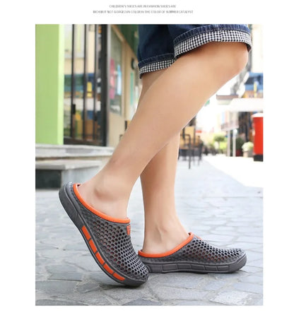 Men's Summer Sandals Clogs Casual Round Toe Slip on Outdoor Geometric Pattern Anti-slip Beach Hole Shoes Plus 46 47 Men Slippers
