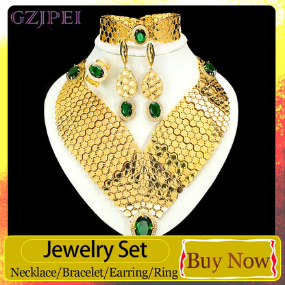GZJPEI 2026 New Green Zircon Jewelry Set Luxury Wedding Jewelry Accessories For Women Mother's Day Gift Valentine's Day Gift