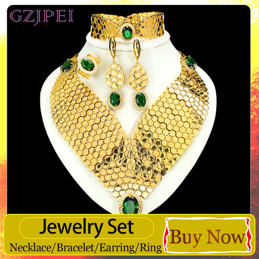 GZJPEI 2026 New Green Zircon Jewelry Set Luxury Wedding Jewelry Accessories For Women Mother's Day Gift Valentine's Day Gift