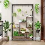 Tall Metal Plant Shelf with Hooks — view 3