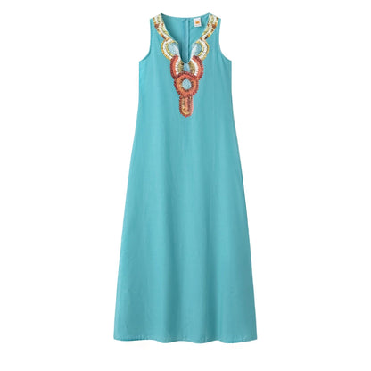 Women's Sleeveless Deep V-Neck Side Split Dress, Bohemian Sexy Dress, Casual, New