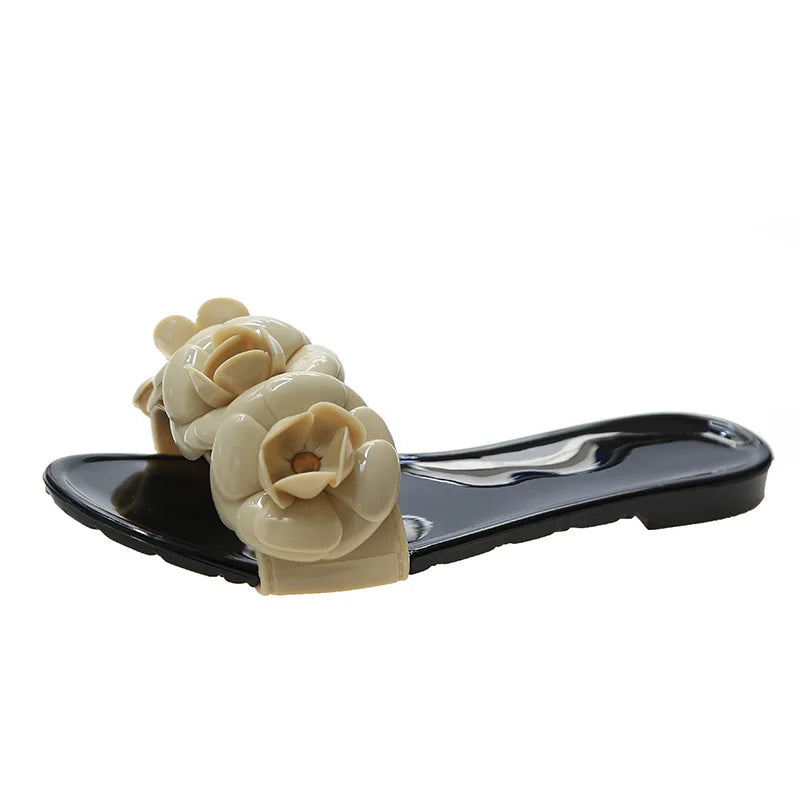 2025 New Women Spring/Summer Collection Jelly Color One Word Shoes Beach Daily Shopping Home Essential Casual Slippers