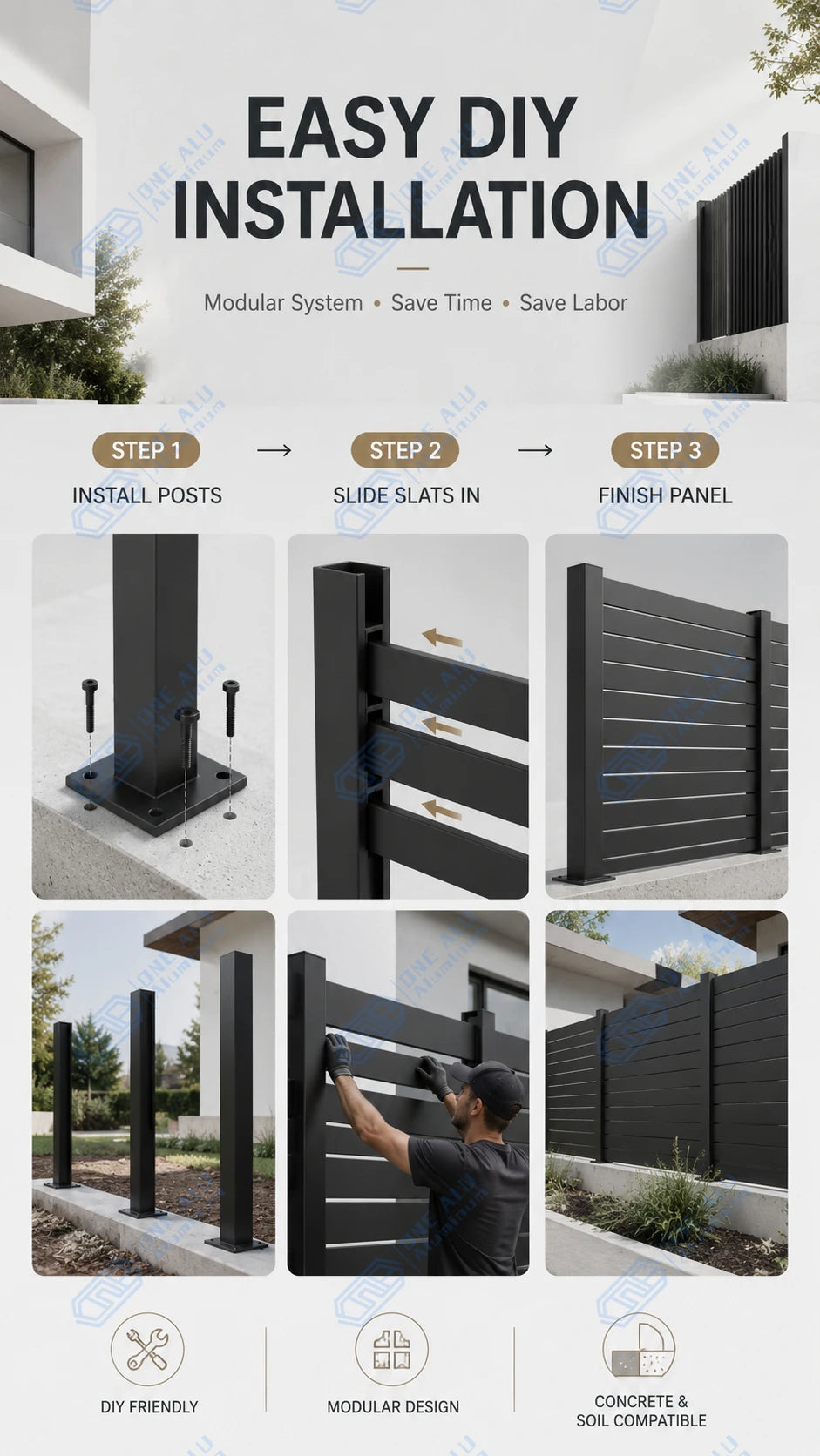 Modern Rustproof Aluminum Fence Slat Fence Panel Powder Coated Privacy Fence For Outdoor Yard Easy Installation Durable Design
