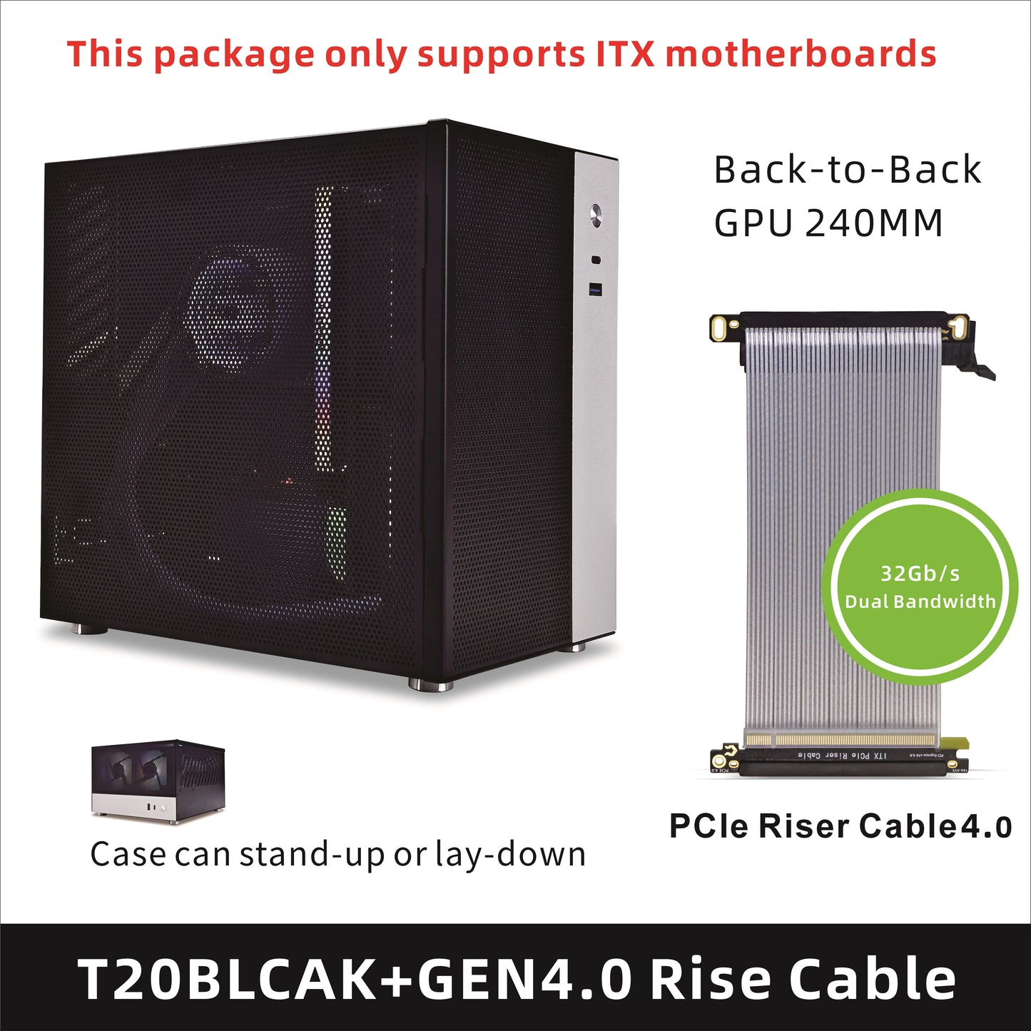 METALFISH T20 Mini ITX White Case 9L Compact PC Chassis Support Flex PSU/240mm GPU/100mm Cooler/180 Liquid Cooler