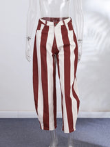 Striped Button-Front Curved-Leg Pants