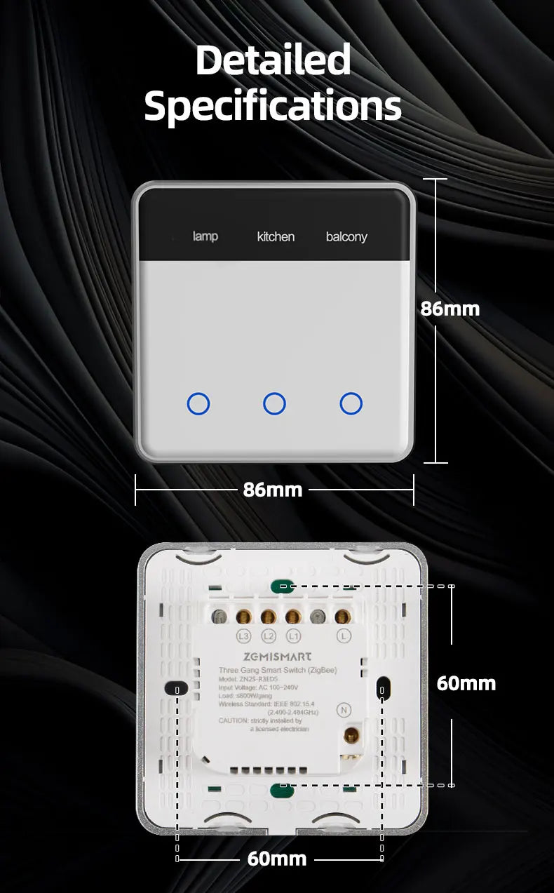 Zemismart DIY Name Switch EU Type Zigbee Smart Display Screen Touch Light Switch Works with Tuya Alexa Google Home Voice Control